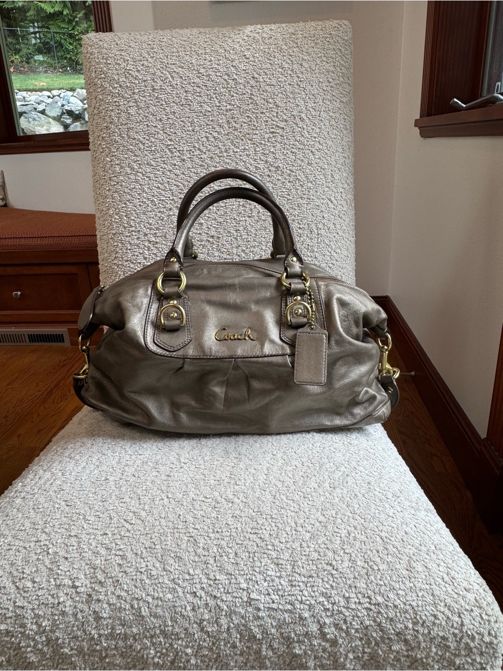 Coach Metallic Gold Leather Satchel with Gold-Tone Hardware